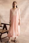 Buy_Swatti Kapoor_Pink Handwoven Chanderi Mul Plain Round Myo Kurta  _at_Aza_Fashions