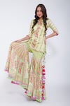 Shop_Maayera Jaipur_Green Silk Organza, Muslin Satin, Swiss Cotton Embroidered Kurta Sharara Set _at_Aza_Fashions