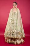 Buy_Maayera Jaipur_Beige Swiss Cotton And Silk Organza Embroidered Gota Anarkali Set _at_Aza_Fashions