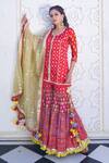 Buy_Maayera Jaipur_Red Silk Organza, Muslin Satin, Swiss Cotton Geometric Print Kurta Sharara Set_at_Aza_Fashions