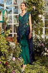Buy Rococo Green Georgette Sequins, Thread Work V Neck Myra Pre-draped Saree With Blouse at Aza Fashions Buy_Rococo_Green Georgette Sequins, Thread Work V Neck Myra Pre-draped Saree With Blouse _at_Aza_Fashions
