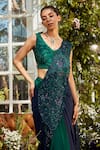Buy Rococo Green Georgette Sequins, Thread Work V Neck Myra Pre-draped Saree With Blouse Online at Aza Fashions Buy_Rococo_Green Georgette Sequins, Thread Work V Neck Myra Pre-draped Saree With Blouse _Online_at_Aza_Fashions