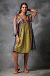 Buy_Saundh_Green Cotton Muslin Printed Striped V Neck Mizo Dress_at_Aza_Fashions