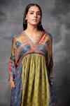 Buy_Saundh_Green Cotton Muslin Printed Striped V Neck Mizo Dress_Online_at_Aza_Fashions