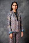 Saundh_Grey Pure Raw Silk Jacket Lapel Mizo Knitted Suit Set_at_Aza_Fashions