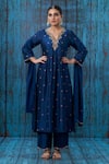 Buy_Label Niti Bothra_Blue Silk Embroidered Floral Notched Kurta And Palazzo Set _at_Aza_Fashions