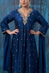 Buy_Label Niti Bothra_Blue Silk Embroidered Floral Notched Kurta And Palazzo Set _Online_at_Aza_Fashions