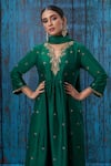 Label Niti Bothra_Green Silk Embroidered Floral Notched Kurta And Palazzo Set _Online_at_Aza_Fashions