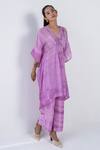 Buy_Ranng Label_Purple Natural Crepe Tie-dye V Neck Woven Tunic And Palazzo Set _at_Aza_Fashions