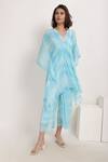 Shop_Ranng Label_Blue Natural Crepe Tie-dye V Neck Woven Tunic And Palazzo Set _at_Aza_Fashions