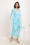 Ranng Label_Blue Natural Crepe Tie-dye V Neck Woven Tunic And Palazzo Set _Online_at_Aza_Fashions