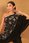 Shop_Nayantara Couture_Black Silk Asymmetric Embroidered One Shoulder Tunic  _Online_at_Aza_Fashions