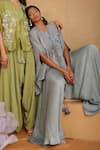 Shop_Nayantara Couture_Grey Silk Tie-up Jacket And Dhoti Pant Set _at_Aza_Fashions