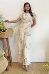 Buy_Nayantara Couture_Beige Polyester Georgette Embroidered Floral Round Myra Jumpsuit  _at_Aza_Fashions