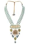 Shop_Joules By Radhika_Gold Plated Agate Meenakari Temple Necklace_at_Aza_Fashions