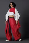 Chola_Red Linen High Low Crop Top_Online_at_Aza_Fashions