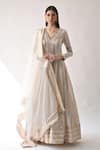 Buy_Neha Khullar_White Chanderi Silk And Organza Lining Cotton Shantoon Embroidery Anarkali Set _at_Aza_Fashions