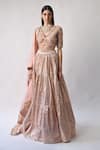 Buy_Neha Khullar_Peach Chanderi Silk And Organza Lining Cotton Shantoon Embroidery Lehenga Set _at_Aza_Fashions