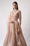 Shop_Neha Khullar_Peach Chanderi Silk And Organza Lining Cotton Shantoon Embroidery Lehenga Set _Online_at_Aza_Fashions