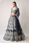 Buy_Neha Khullar_Blue Silk Lining Cotton Shantoon Embroidery Gota Patti Leaf Bridal Lehenga Set _at_Aza_Fashions