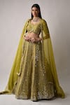 Buy_Neha Khullar_Yellow Silk Lining Cotton Shantoon Embroidery Sequin Sweetheart Lehenga Set _at_Aza_Fashions