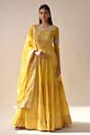 Buy_Neha Khullar_Yellow Chanderi Silk And Organza Lining Cotton Shantoon Anarkali With Dupatta _at_Aza_Fashions