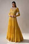 Neha Khullar_Yellow Chanderi Silk And Organza Lining Cotton Shantoon Anarkali With Dupatta _Online_at_Aza_Fashions