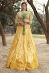 Buy_Neha Khullar_Yellow Chanderi Silk And Organza Lining Cotton Shantoon Embroidery Lehenga Set _at_Aza_Fashions