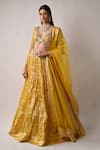 Buy_Neha Khullar_Yellow Chanderi Silk And Organza Lining Cotton Shantoon Embroidery Lehenga Set _Online_at_Aza_Fashions