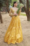 Shop_Neha Khullar_Yellow Chanderi Silk And Organza Lining Cotton Shantoon Embroidery Lehenga Set _Online_at_Aza_Fashions