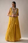 Buy_Neha Khullar_Yellow Chanderi Silk And Organza Lining Cotton Shantoon Cape & Sharara Set _at_Aza_Fashions