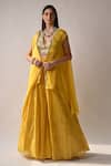 Neha Khullar_Yellow Chanderi Silk And Organza Lining Cotton Shantoon Cape & Sharara Set _Online_at_Aza_Fashions