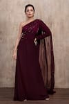 Buy_Nayantaara_Purple Double Georgette One Shoulder Sequin Embroidered Gown _at_Aza_Fashions