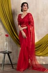 Buy_Nayantaara_Red Organza Silk Scoop Neck Saree _at_Aza_Fashions