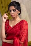 Nayantaara_Red Organza Silk Scoop Neck Saree _Online_at_Aza_Fashions