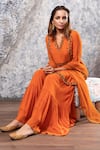 Shop_Nayantaara_Orange Net, Georgette Notched Round Neck Embroidered Kurta Sharara Set _at_Aza_Fashions