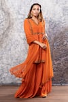 Buy_Nayantaara_Orange Net, Georgette Notched Round Neck Embroidered Kurta Sharara Set _at_Aza_Fashions