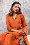 Shop_Nayantaara_Orange Net, Georgette Notched Round Neck Embroidered Kurta Sharara Set _Online_at_Aza_Fashions