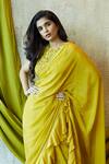 Nayantaara_Yellow Paper Silk Round Saree With Embroidered Blouse _at_Aza_Fashions