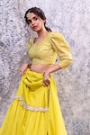 Shop Nayantaara Yellow Chanderi Silk V Neck Lehenga Set Online at Aza Fashions Shop_Nayantaara_Yellow Chanderi Silk V Neck Lehenga Set_Online_at_Aza_Fashions