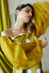 Nayantaara Yellow Organza, Satin One Shoulder Printed Off Dress at Aza Fashions Nayantaara_Yellow Organza, Satin One Shoulder Printed Off Dress _at_Aza_Fashions