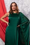 Nayantaara Green Satin Georgette Round Embroidered Asymmetric Kaftan at Aza Fashions Nayantaara_Green Satin Georgette Round Embroidered Asymmetric Kaftan _at_Aza_Fashions