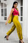 Shop Nayantaara Yellow Bemberg Satin Top V Neck Blazer Lapel Single Breasted With Pant Set at Aza Fashions Shop_Nayantaara_Yellow Bemberg Satin Top V Neck Blazer Lapel Single Breasted With Pant Set _at_Aza_Fashions