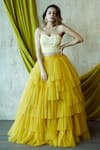 Buy_Nayantaara_Yellow Raw Silk Sweetheart Neck Ruffle Lehenga Set _at_Aza_Fashions