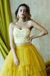 Nayantaara_Yellow Raw Silk Sweetheart Neck Ruffle Lehenga Set _at_Aza_Fashions