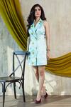 Nayantaara Blue Satin Lapel Printed Blazer Dress Online at Aza Fashions Nayantaara_Blue Satin Lapel Printed Blazer Dress _Online_at_Aza_Fashions