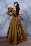 Buy_Nayantaara_Brown Tafetta One Shoulder Gown _at_Aza_Fashions