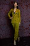 Buy Nayantaara Green Bemberg Satin Top V Neck Blazer Lapel Single Breasted With Pant Set at Aza Fashions Buy_Nayantaara_Green Bemberg Satin Top V Neck Blazer Lapel Single Breasted With Pant Set _at_Aza_Fashions