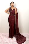 Buy_Nayantaara_Maroon Silk V Neck Organza Saree _at_Aza_Fashions