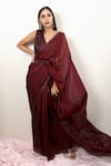 Shop_Nayantaara_Maroon Silk V Neck Organza Saree _at_Aza_Fashions